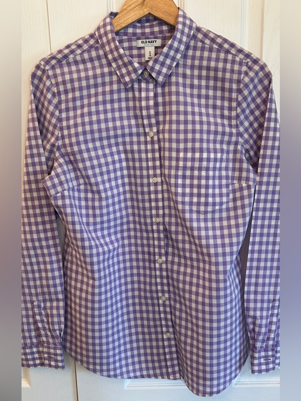 Old Navy Women’s Purple Gingham Cotton Button Down Shirt M EUC